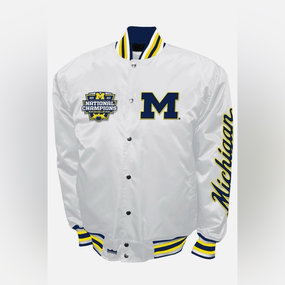 Michigan Wolverines 2023 National Champions Satin Jacket White
